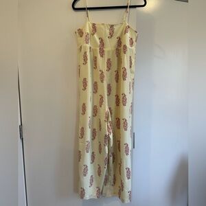 Floral Yellow Silk Wide-Leg Jumpsuit